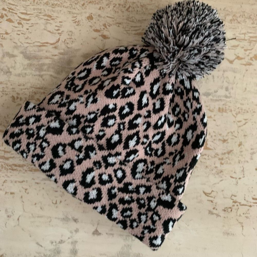 Pink leopard pom pom hat - Picture 3 of 7